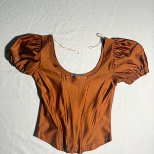 Cheekie Boutique Orange Satin Puff Sleeve Corset Style Top Women’s Small